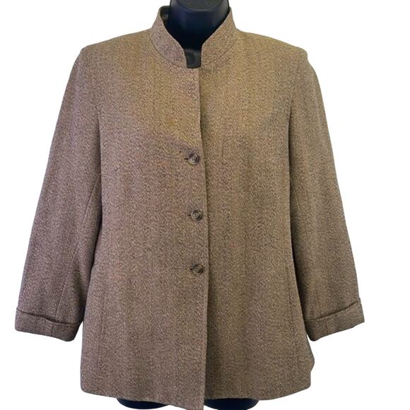 Jasper And Co. Stand Up Collar Tans Three Button Up Rolled Cuff Blazer 10 Petite - Picture 1 of 15